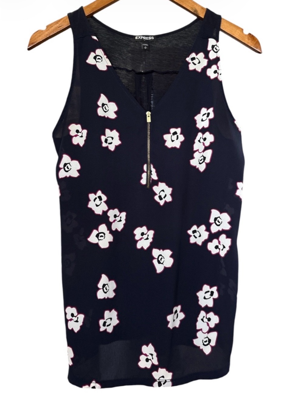 Express Navy Floral Zip-Front Sleeveless Camisole